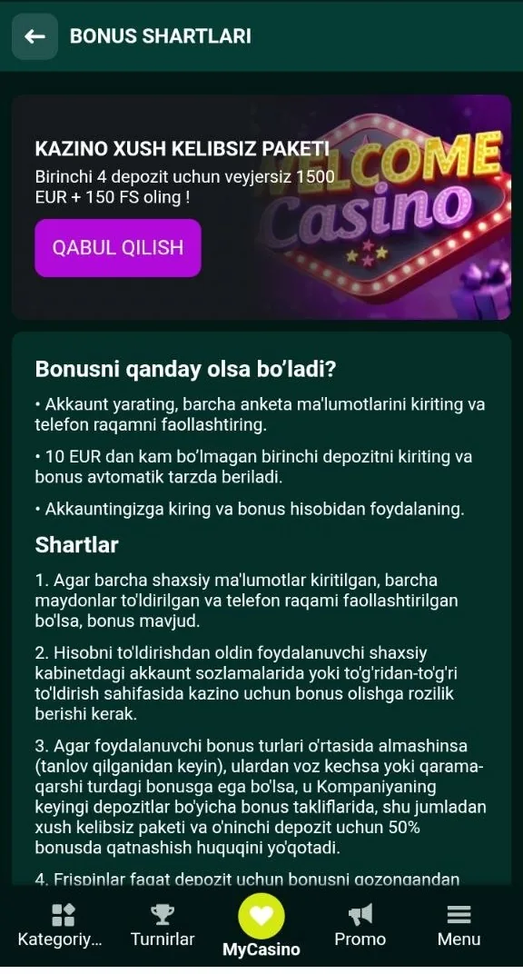 SpinBetter xush kelibsiz bonusi — toʻrt depozitli start paketi